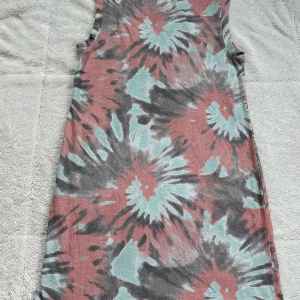Hurley Tie-Dye Sleeveless T-Shirt Dress - Coral and Mint Size Small - Picture 5 of 7